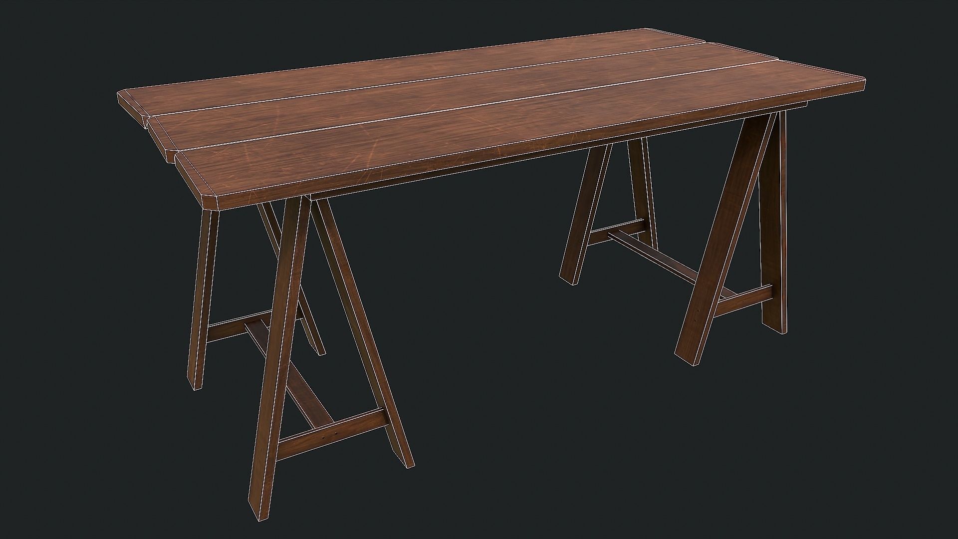 Pack of 6 Medieval Wooden Tables Low-poly 3D model_16