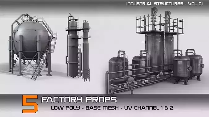 industrial structures Vol 01  5-Factory Props Low-poly 3D model