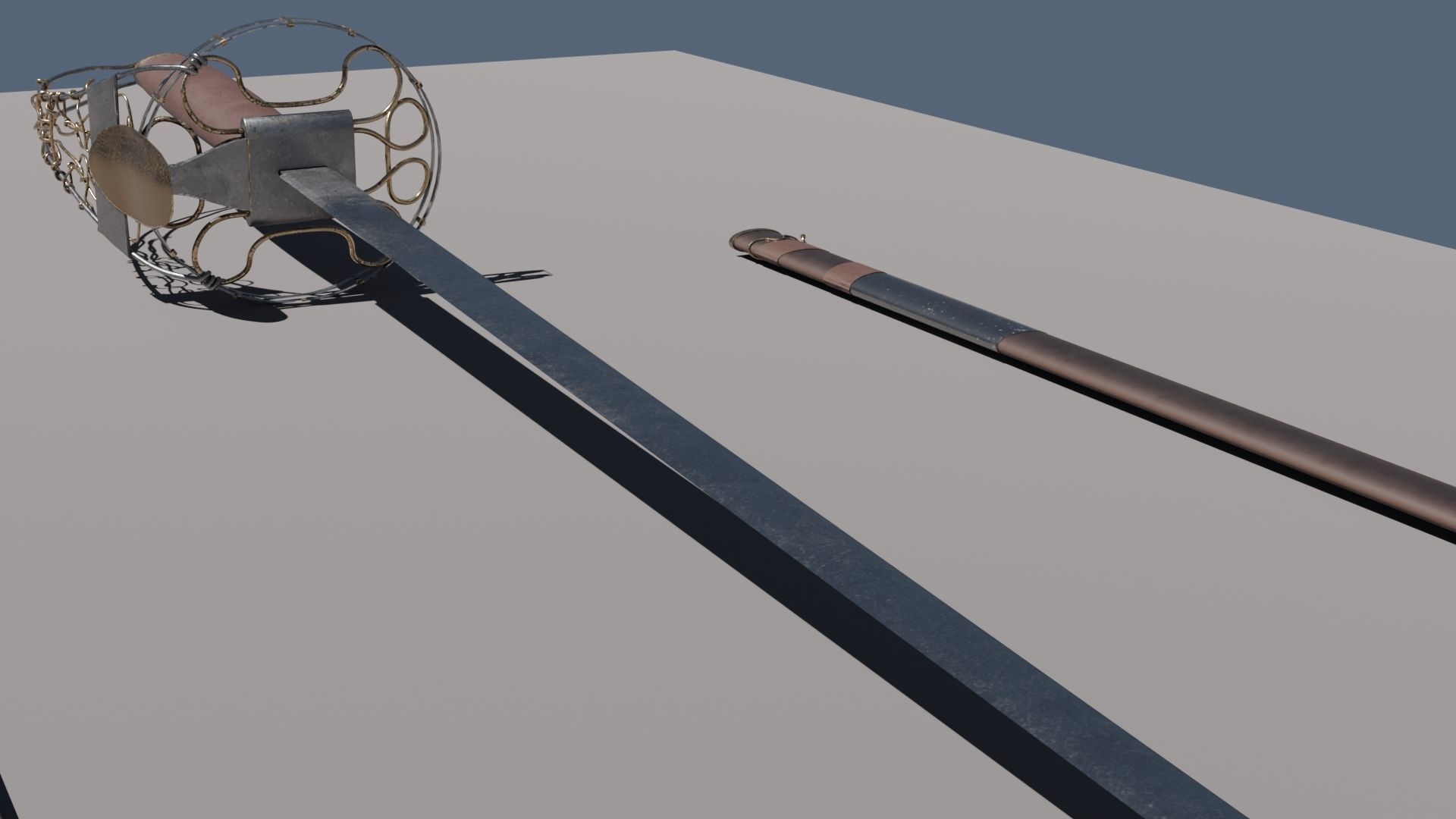 sheathed sword Low-poly 3D model_3