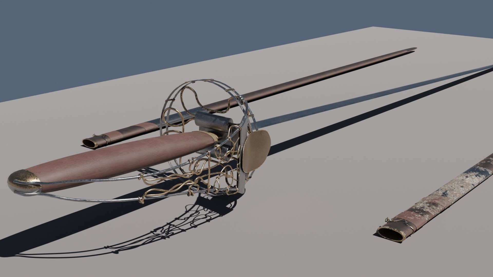 sheathed sword Low-poly 3D model_0