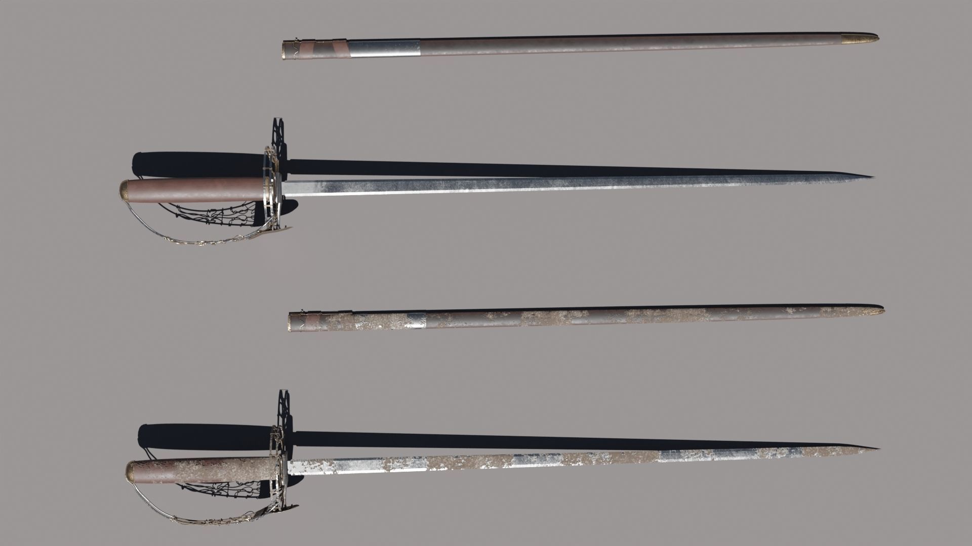 sheathed sword Low-poly 3D model_4