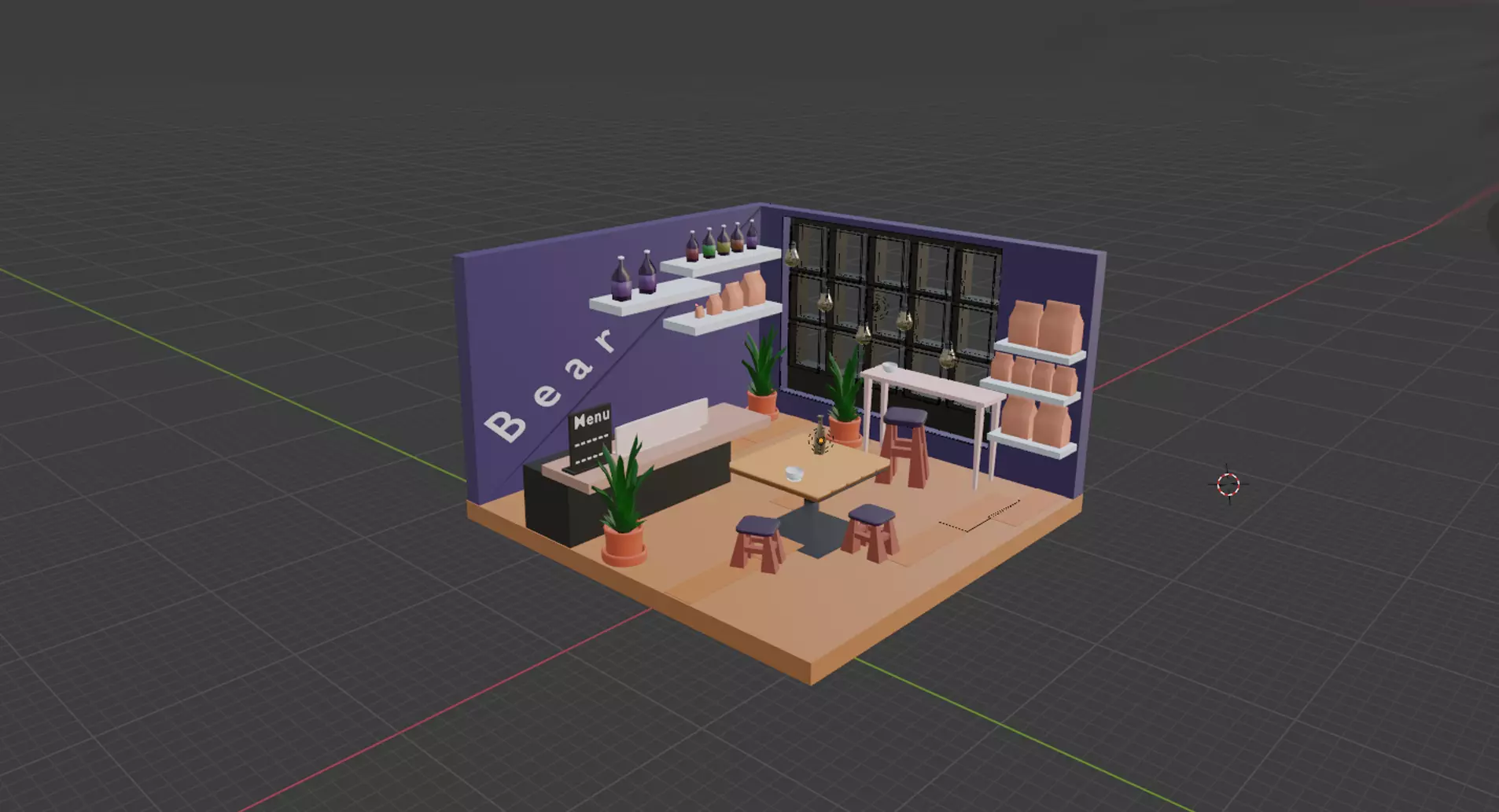Room-Cafe living room with furniture 3D model_0