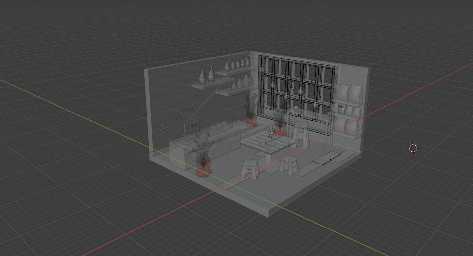 Room-Cafe living room with furniture 3D model_1