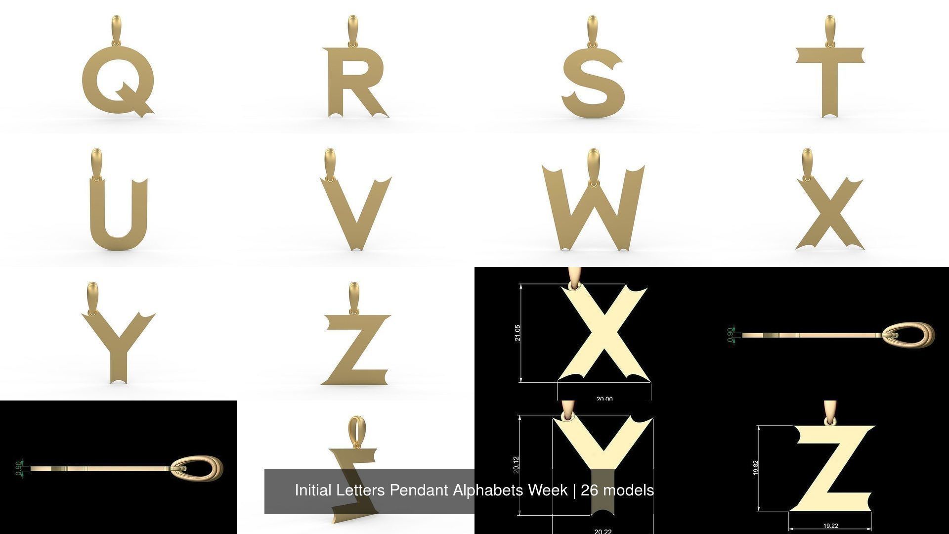 Initial Letters Pendant Alphabets Week 3D Model Collection_2
