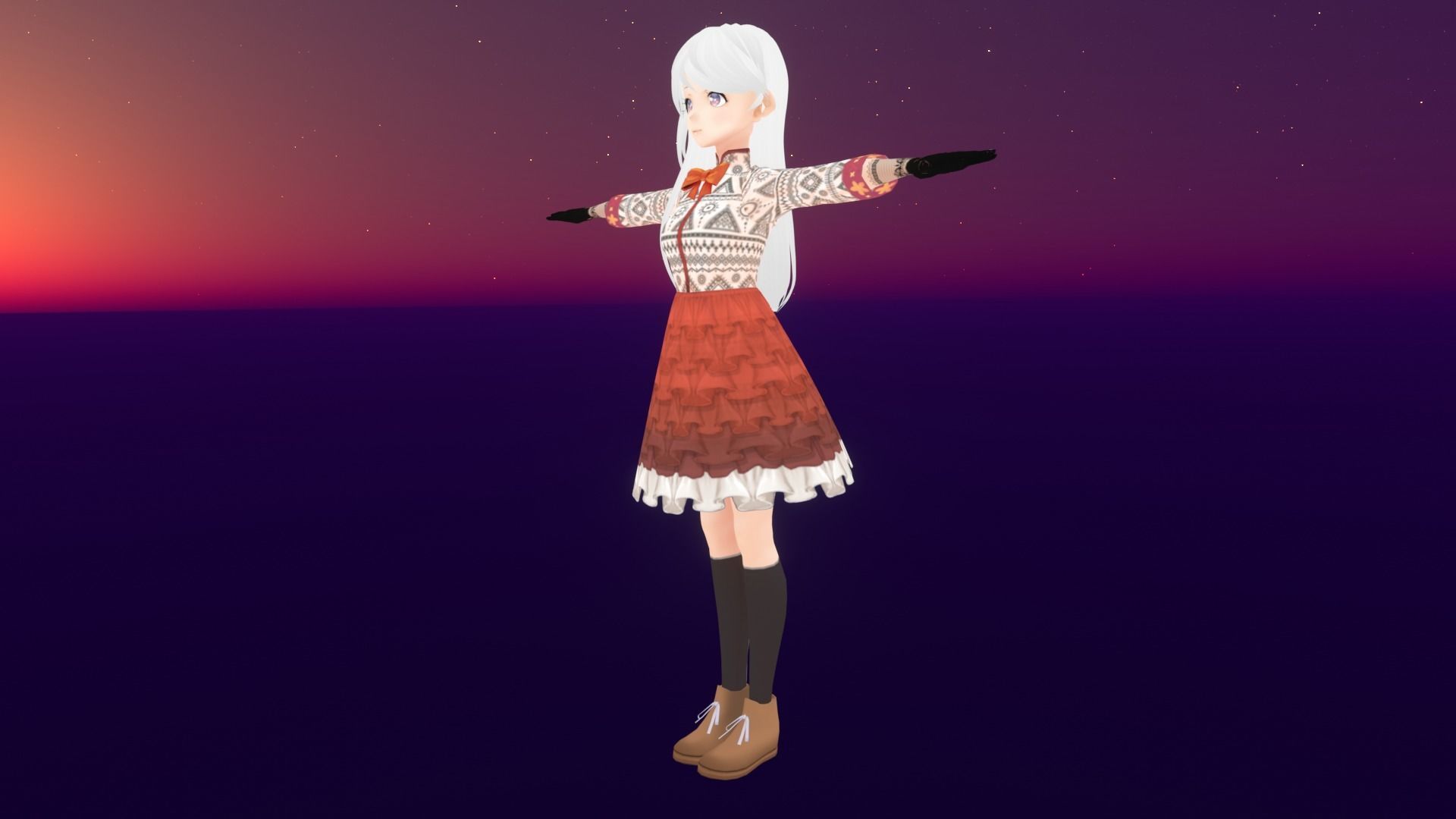 cute anime girl character - Kameko Low-poly 3D model_3