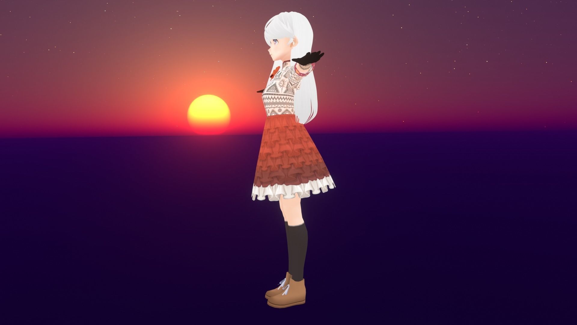 cute anime girl character - Kameko Low-poly 3D model_4