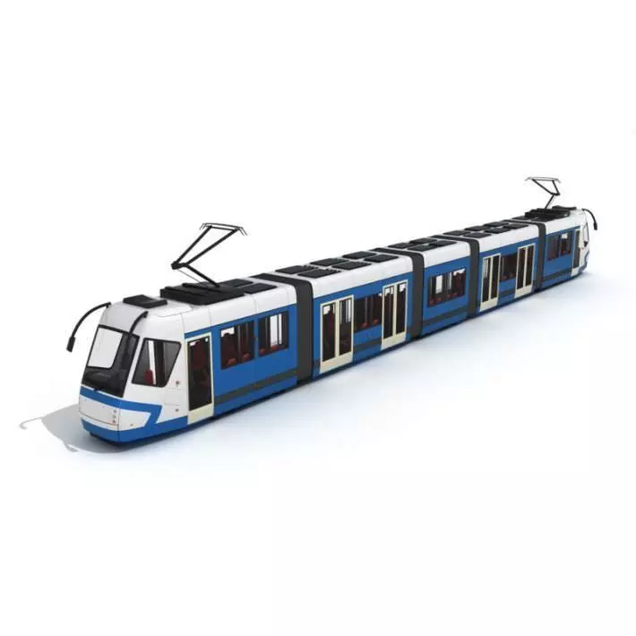 Transportation White And Blue City Tram 3D model