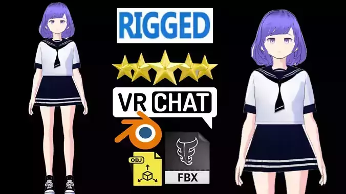cute anime girl character - Mako Low-poly 3D model