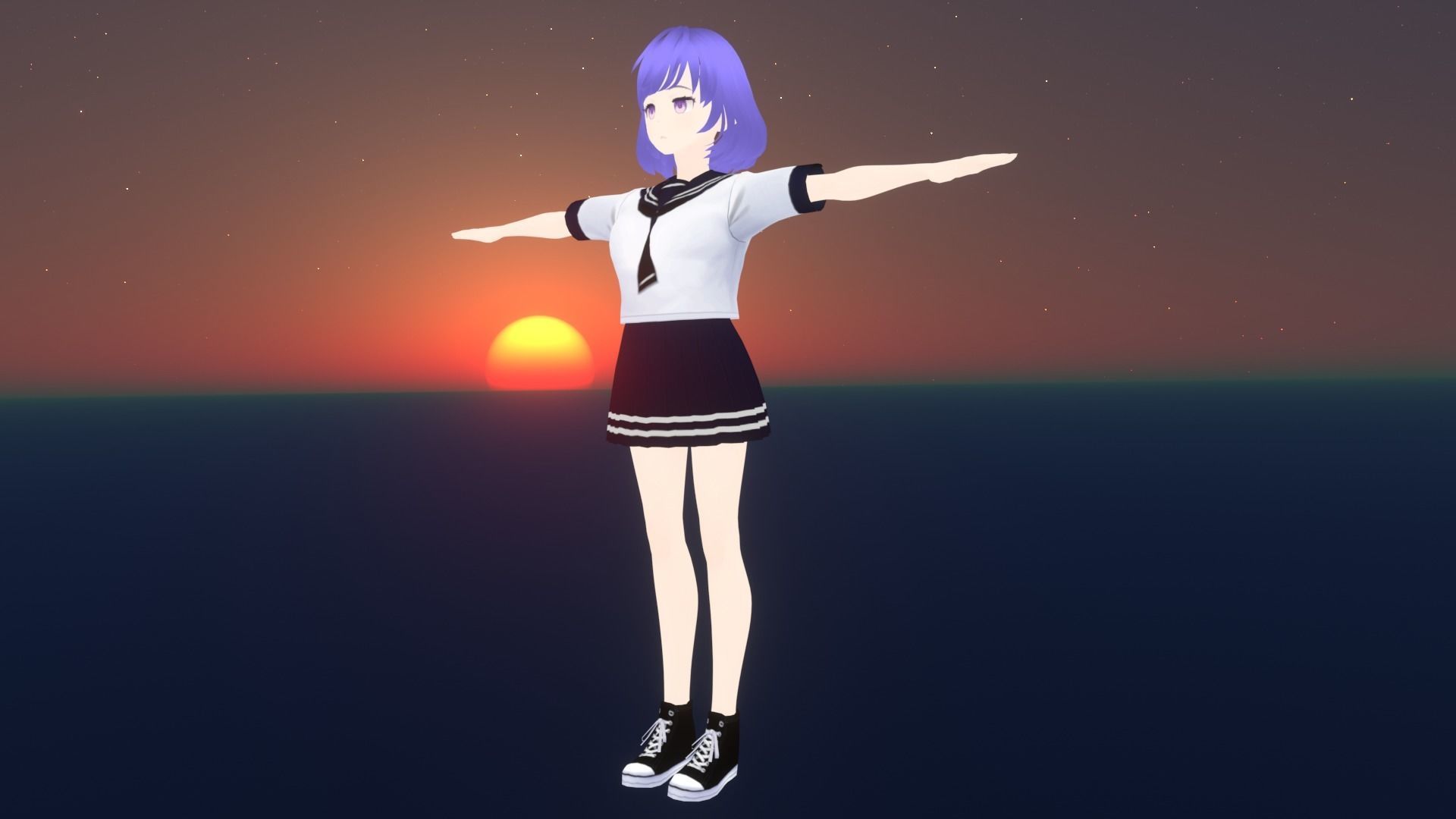 cute anime girl character - Mako Low-poly 3D model_6