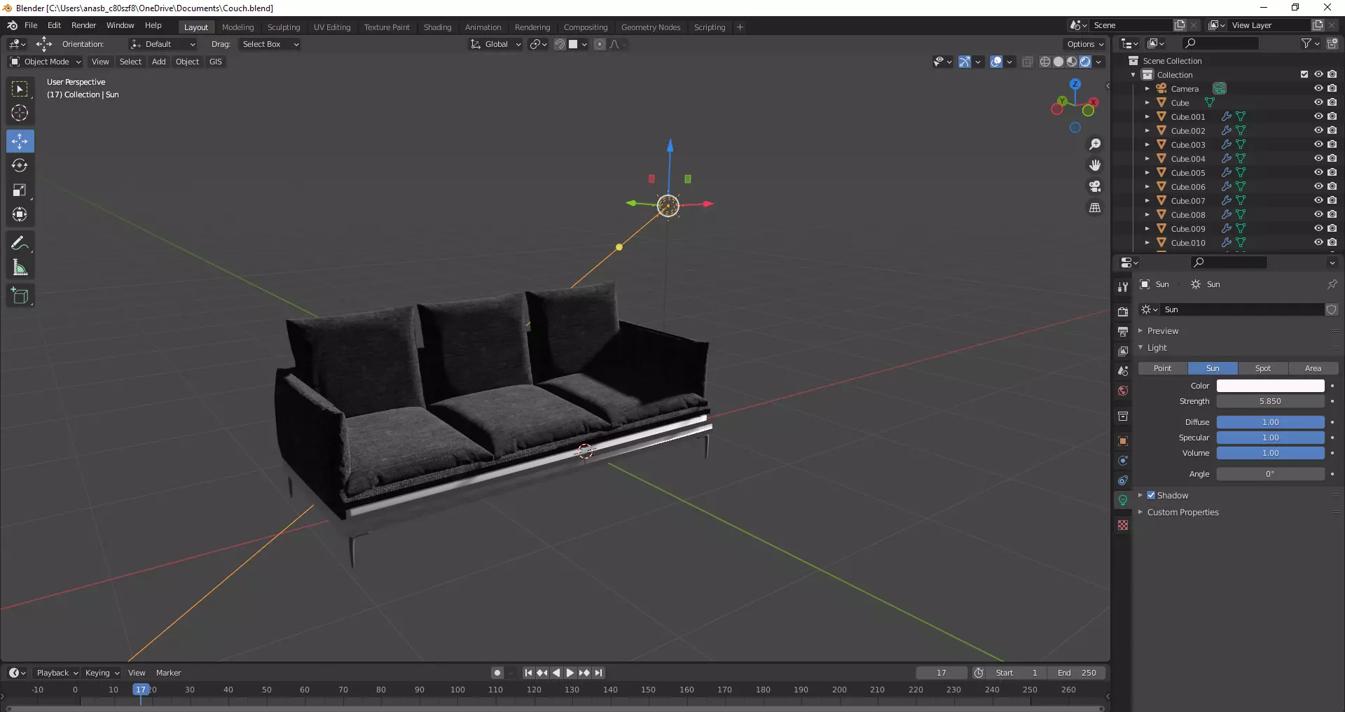 Realistic Dark Couch 3D model_0