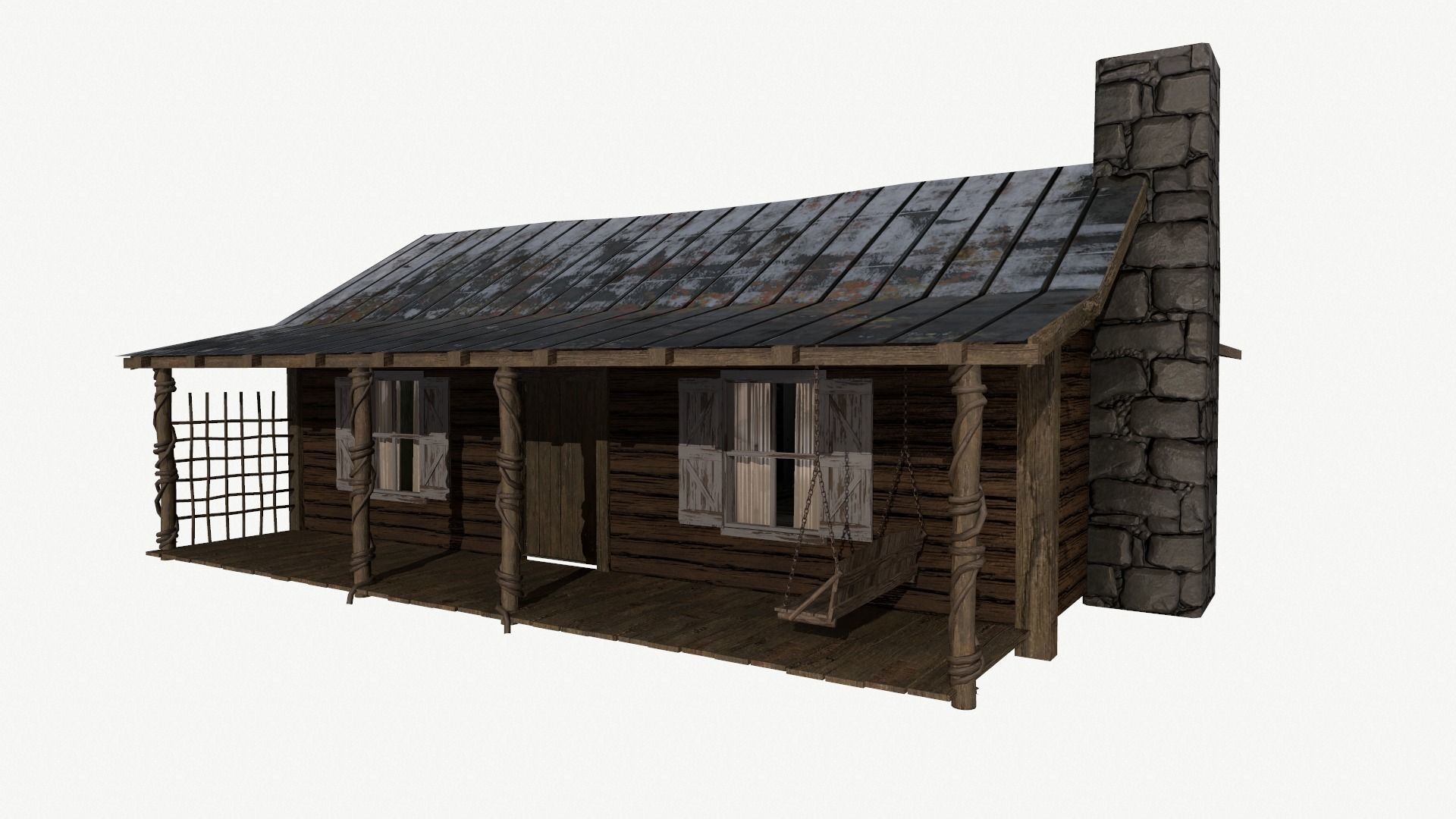 Abandoned Cabin Low-poly 3D model_10