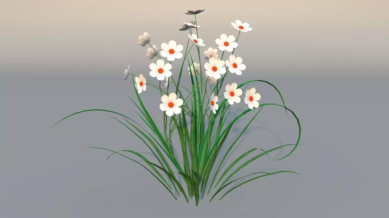 Chamomile Game ready lowpoly model flower Low-poly 3D model_0