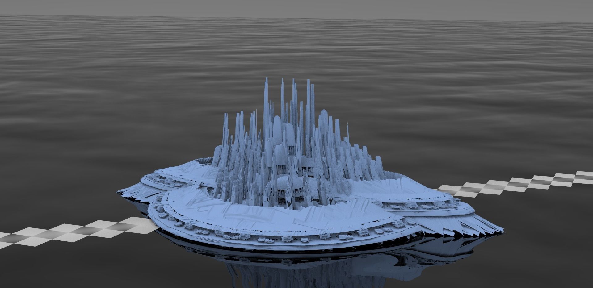 Sci fi City Dome floating island 4 3D model_1