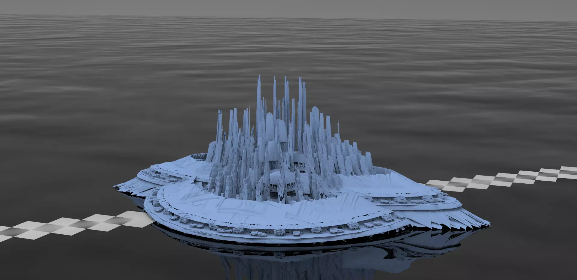 Sci fi City Dome floating island 4 3D model_0