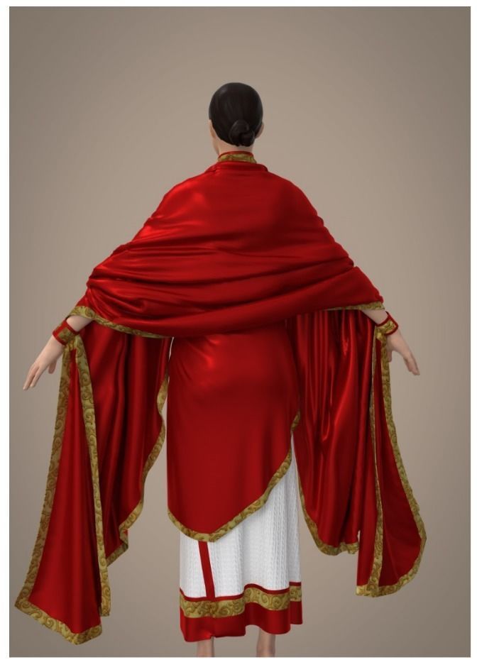 Empress woman wearing cloak Low-poly 3D model_1