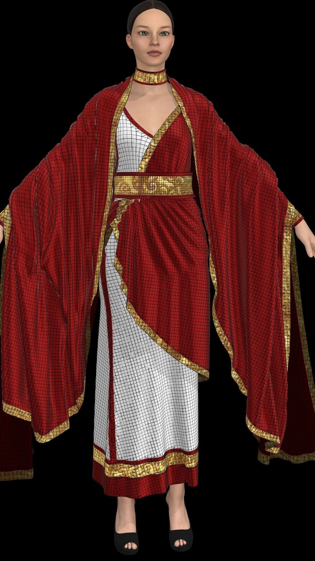 Empress woman wearing cloak Low-poly 3D model_6