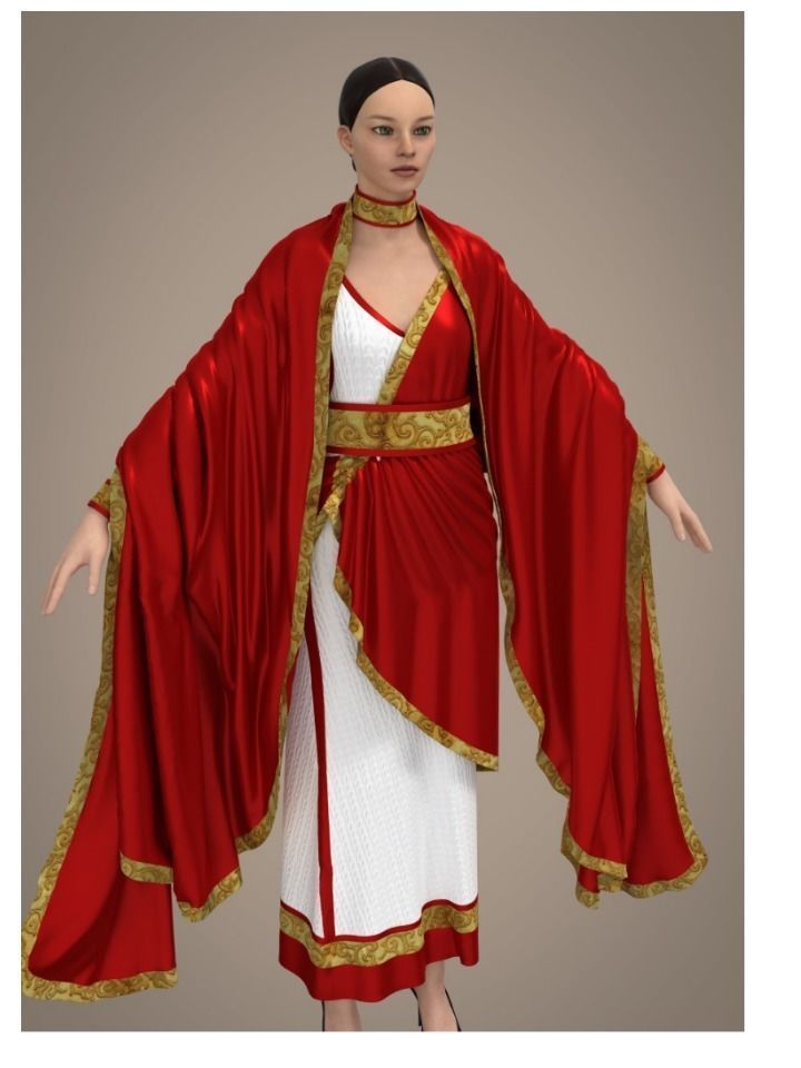 Empress woman wearing cloak Low-poly 3D model_3