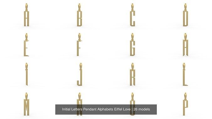 Initial Letters Pendant Alphabets Eiffel Love 3D Model Collection