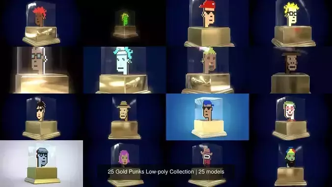 25 Gold Punks Low-poly Collection 