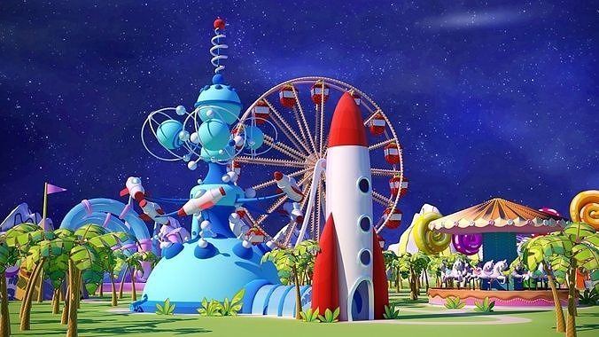 carousels Amusement park compilation collection space animation Low-poly 3D model