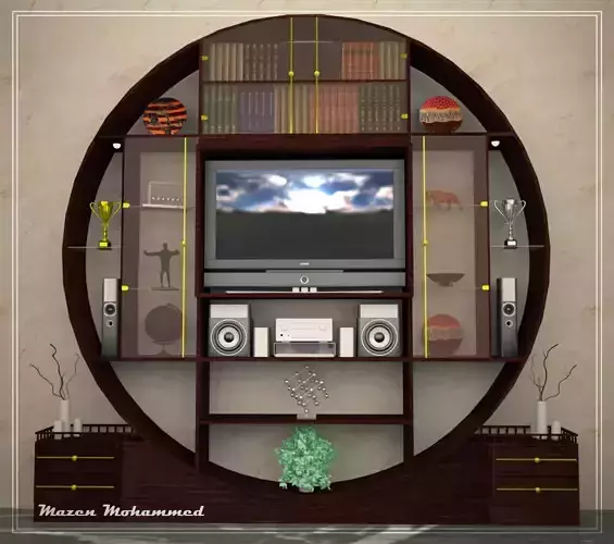 Library entertainment center with accents 3D model