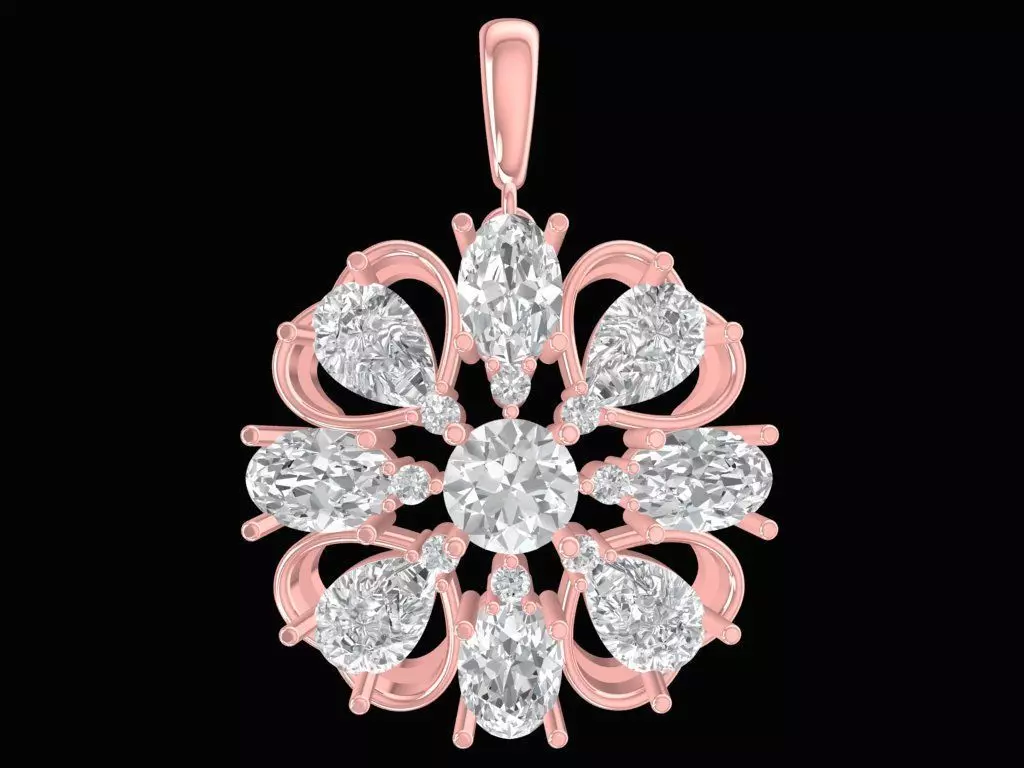 Elegant Eight Petal Diamond Flower Pendant Design 2974 3D print model