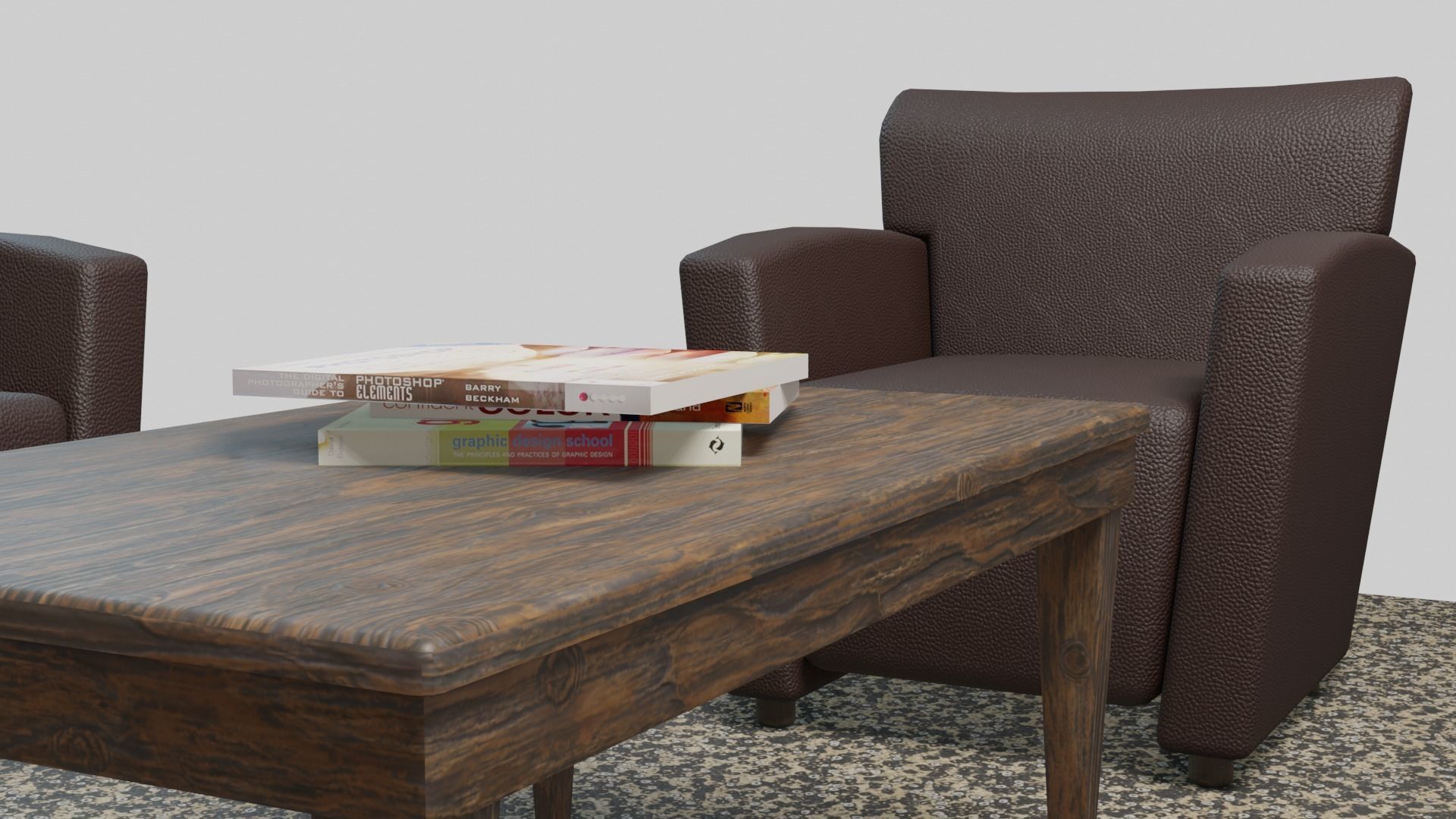 Sofa set three leather chairs and table Low-poly 3D model_5