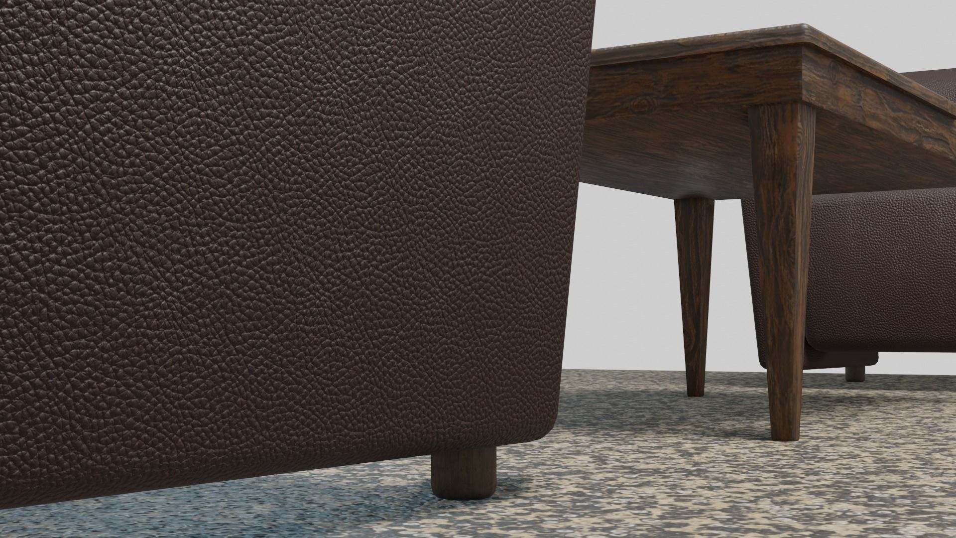 Sofa set three leather chairs and table Low-poly 3D model_6