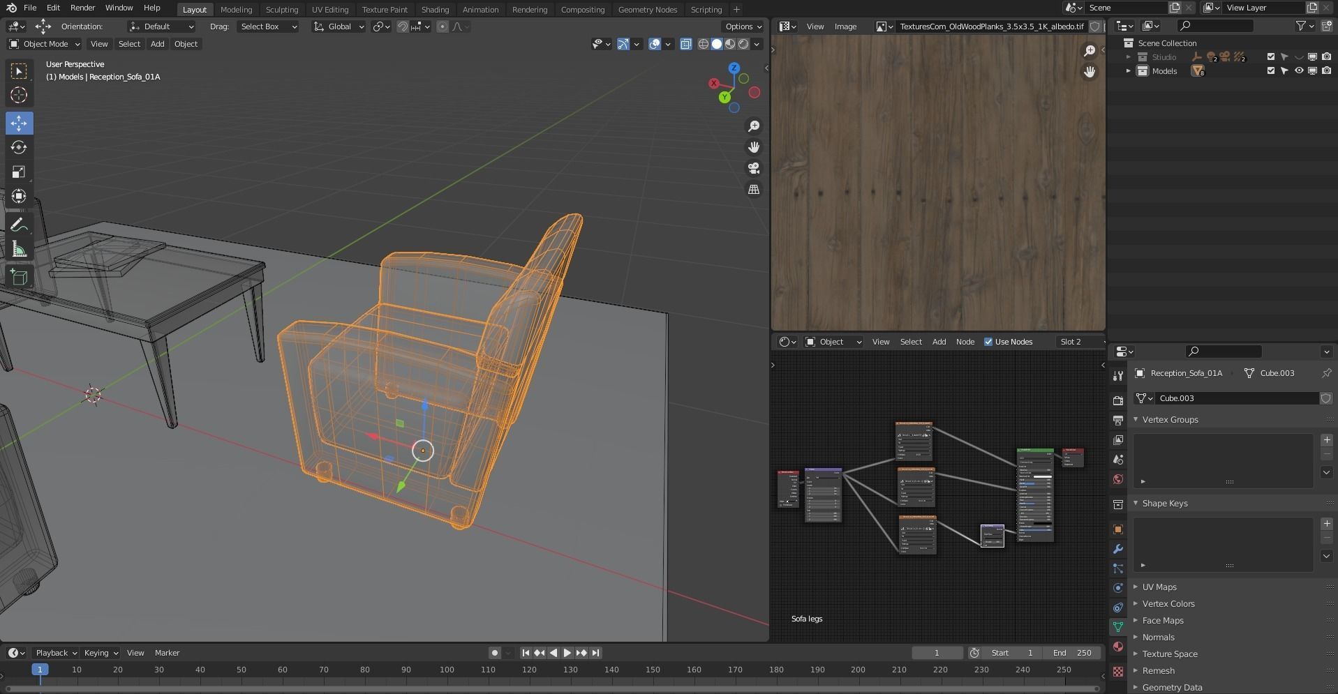 Sofa set three leather chairs and table Low-poly 3D model_15