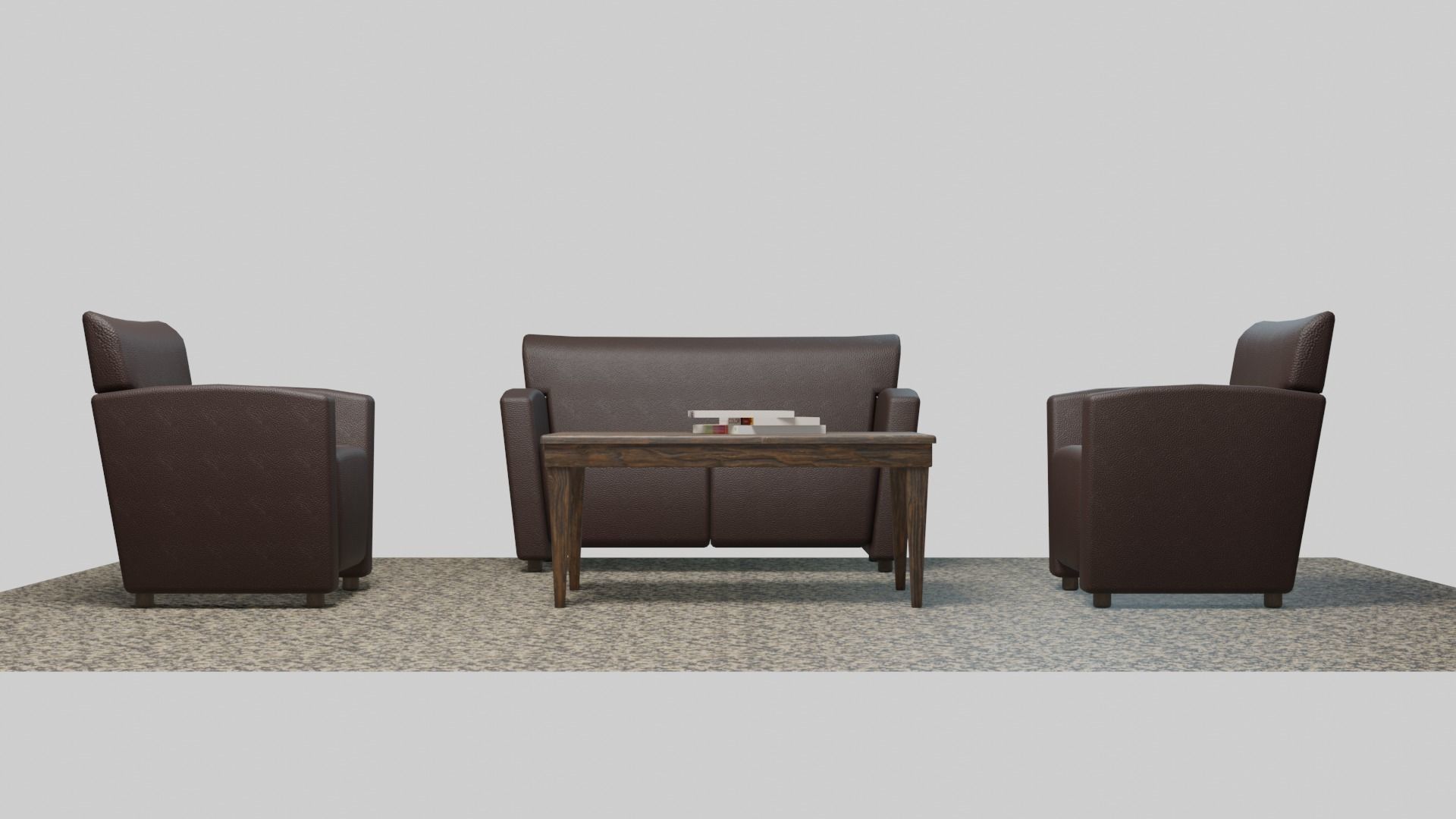 Sofa set three leather chairs and table Low-poly 3D model_8