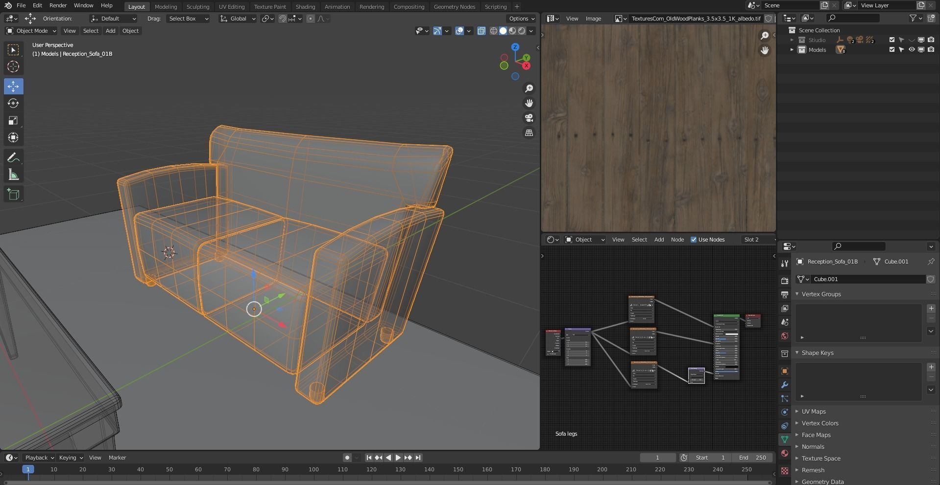 Sofa set three leather chairs and table Low-poly 3D model_16