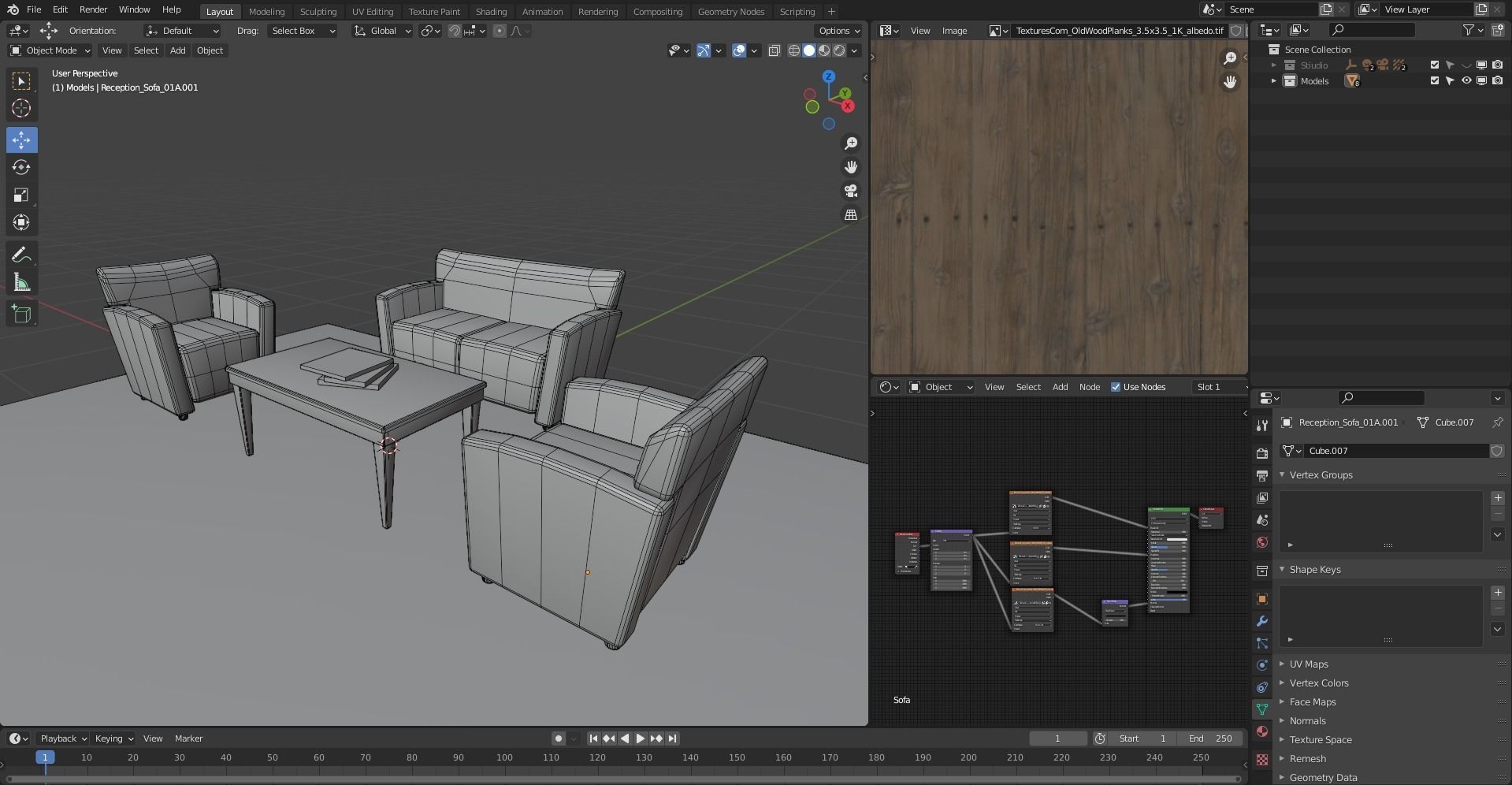 Sofa set three leather chairs and table Low-poly 3D model_13