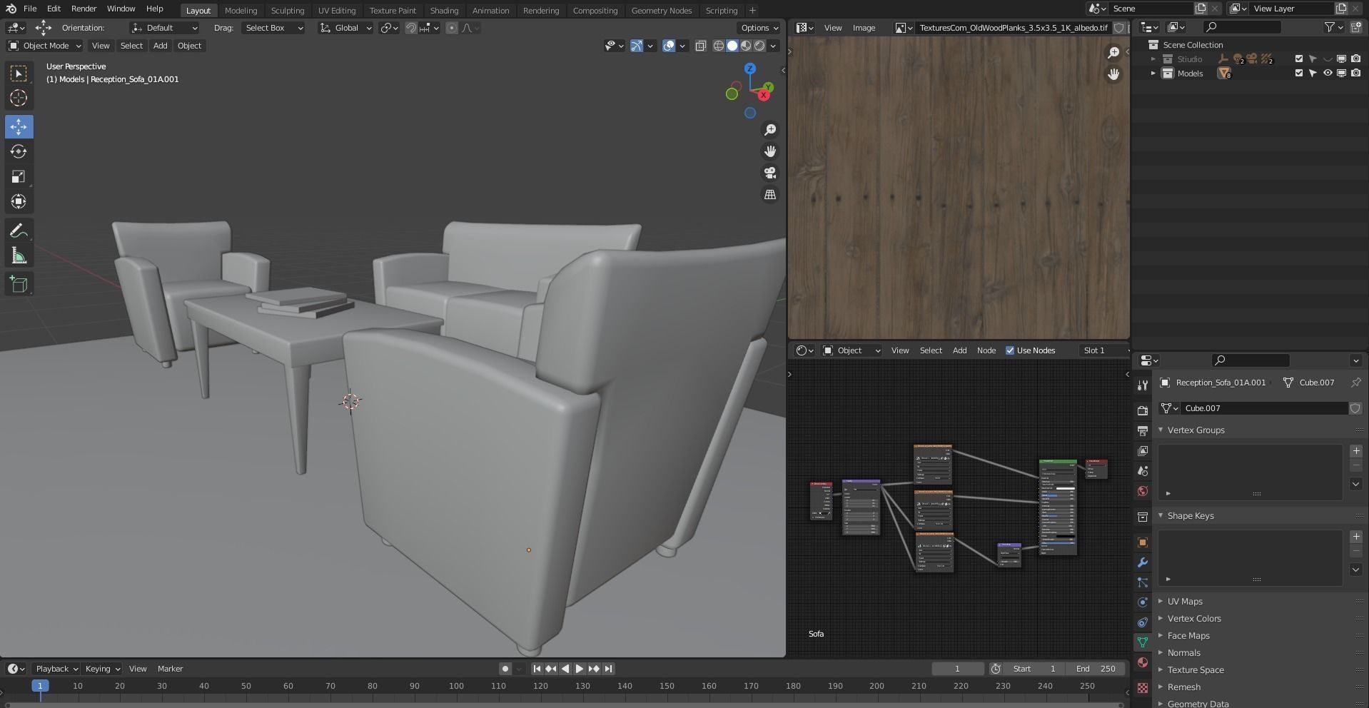 Sofa set three leather chairs and table Low-poly 3D model_12
