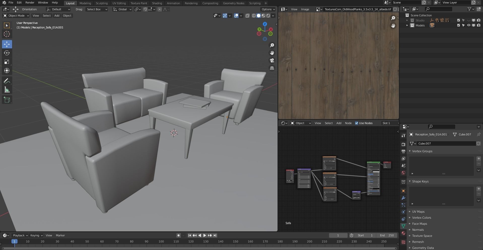 Sofa set three leather chairs and table Low-poly 3D model_11