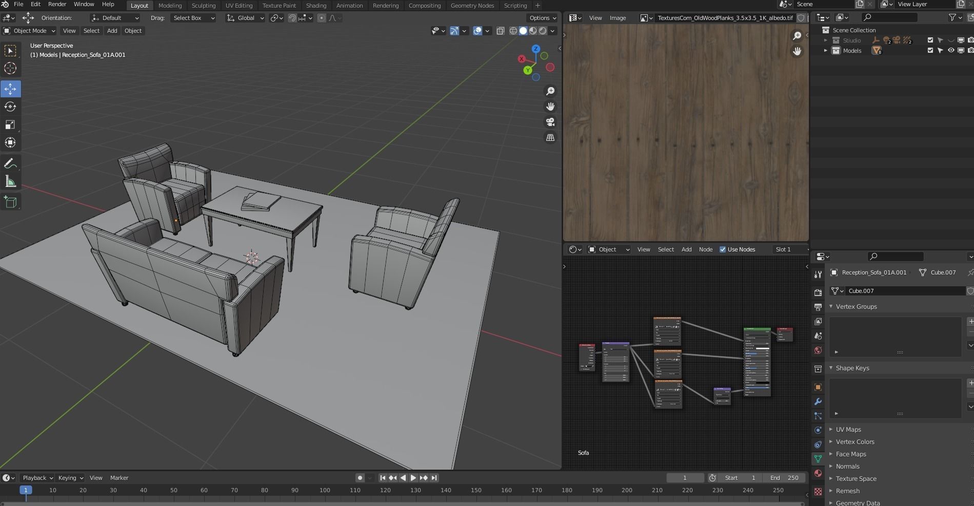 Sofa set three leather chairs and table Low-poly 3D model_14
