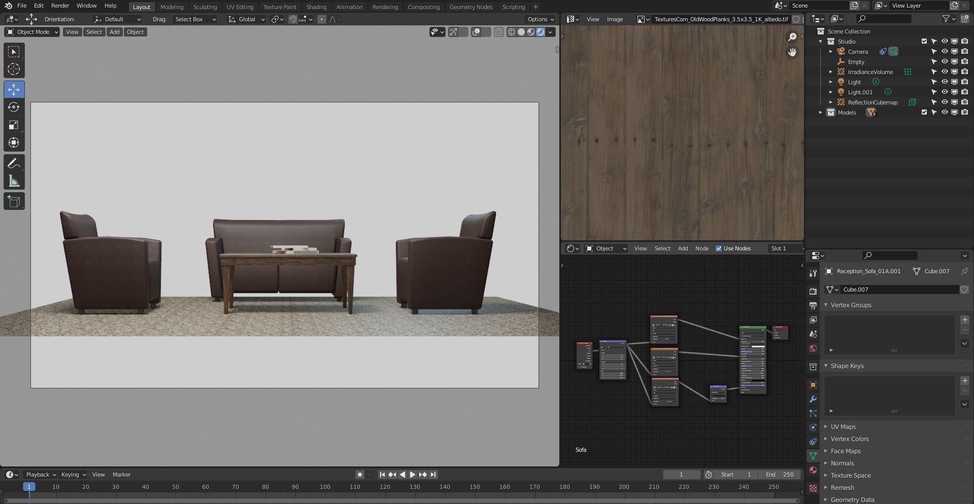 Sofa set three leather chairs and table Low-poly 3D model_9