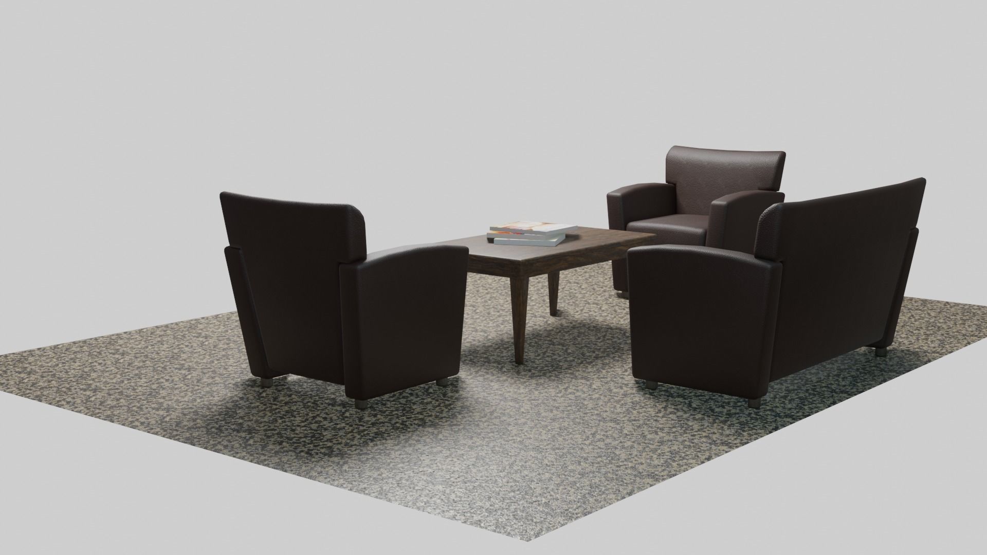 Sofa set three leather chairs and table Low-poly 3D model_3