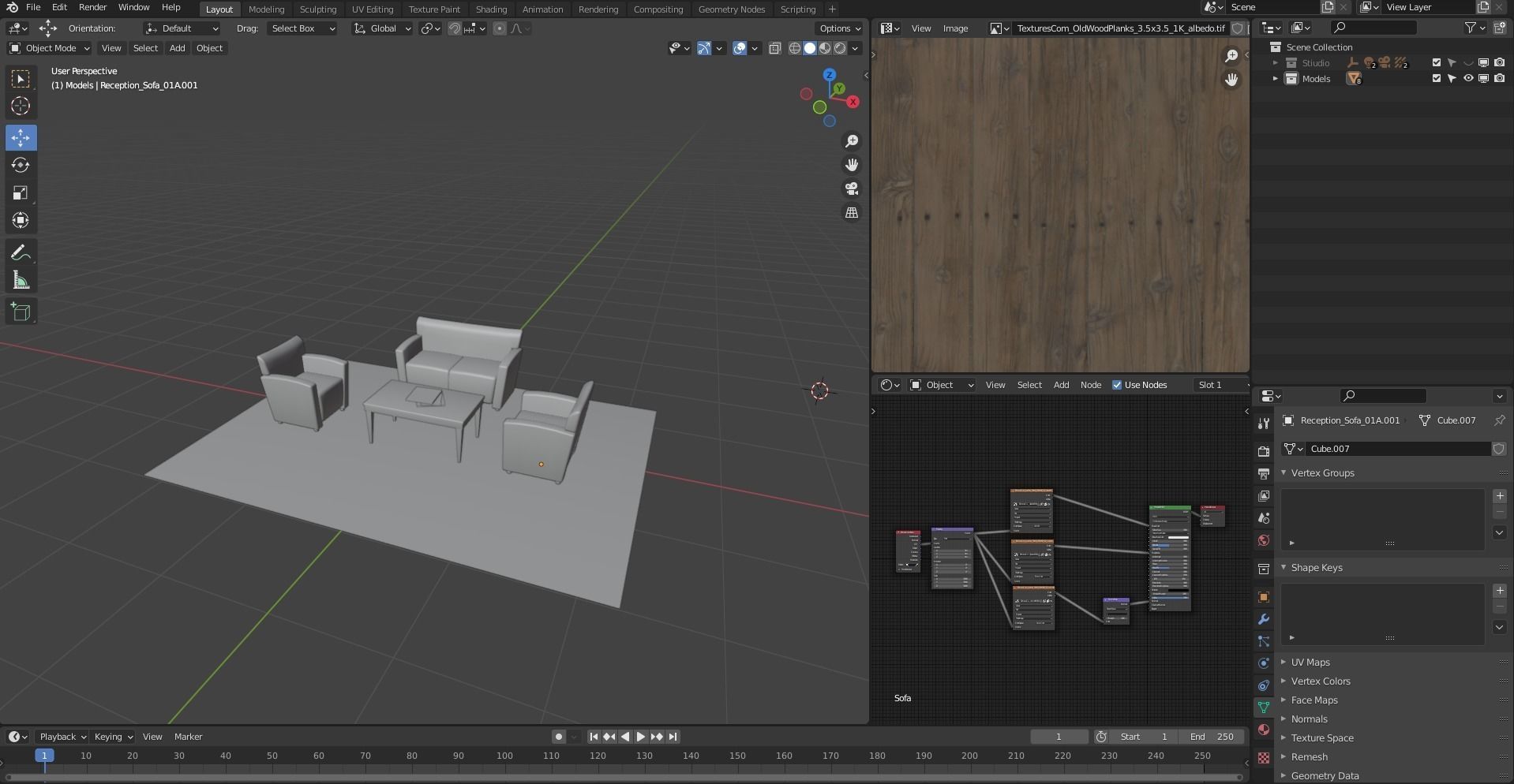 Sofa set three leather chairs and table Low-poly 3D model_10