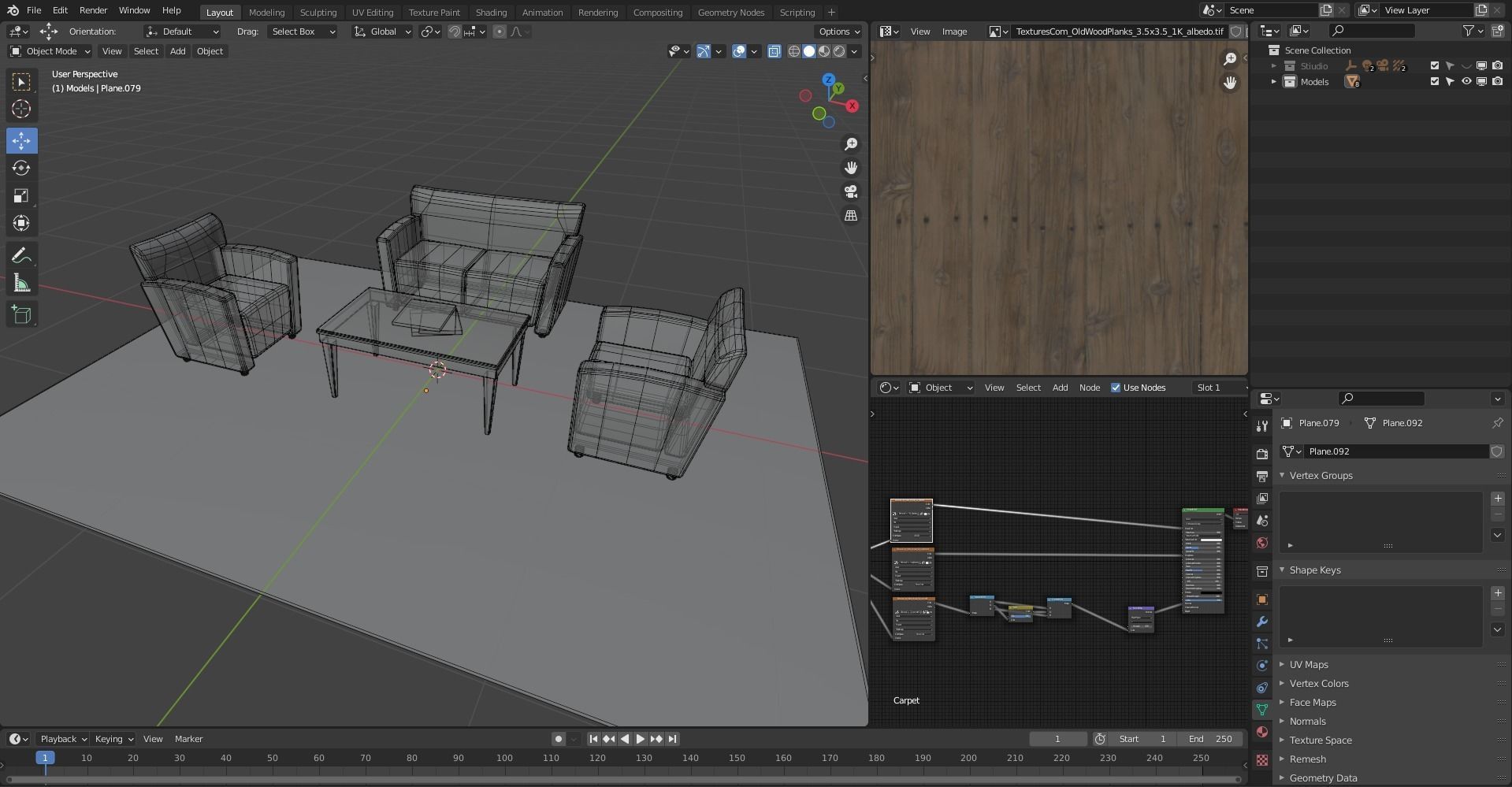 Sofa set three leather chairs and table Low-poly 3D model_18