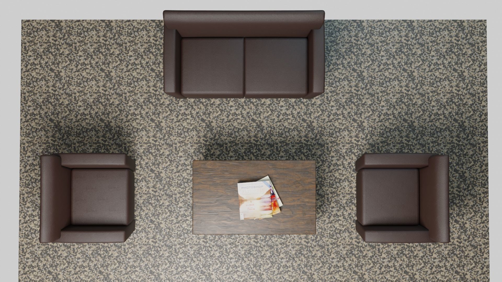 Sofa set three leather chairs and table Low-poly 3D model_7