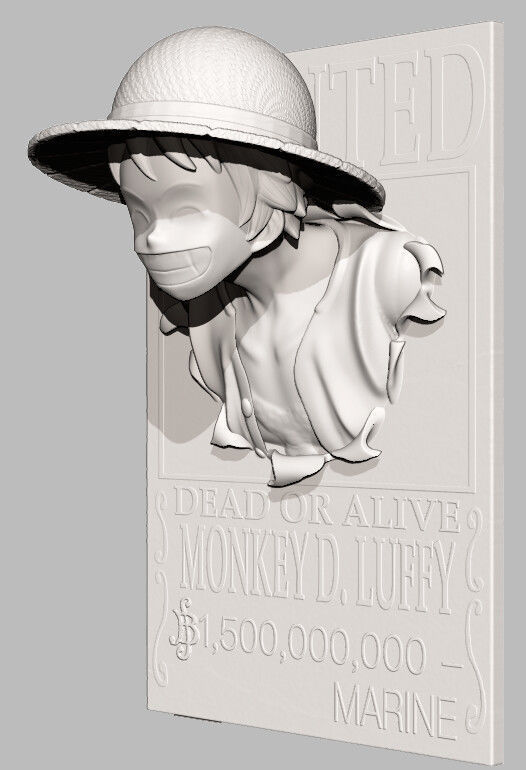 One Piece - Luffy wanted poster 3D print model_3
