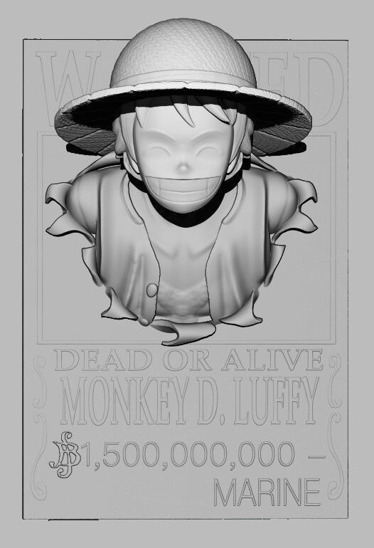 One Piece - Luffy wanted poster 3D print model_2