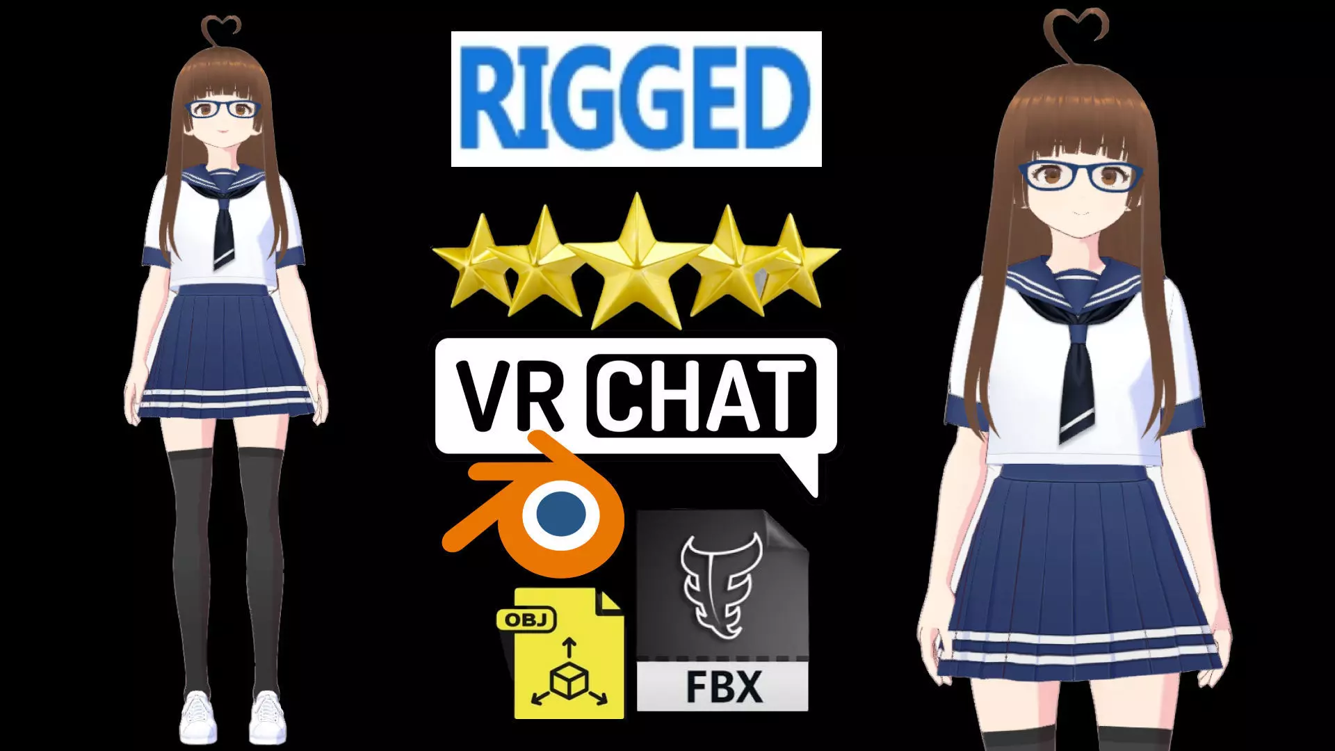 cute anime girl character - Mana Low-poly 3D model_0