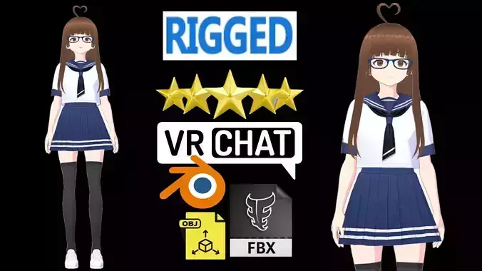 cute anime girl character - Mana Low-poly 3D model
