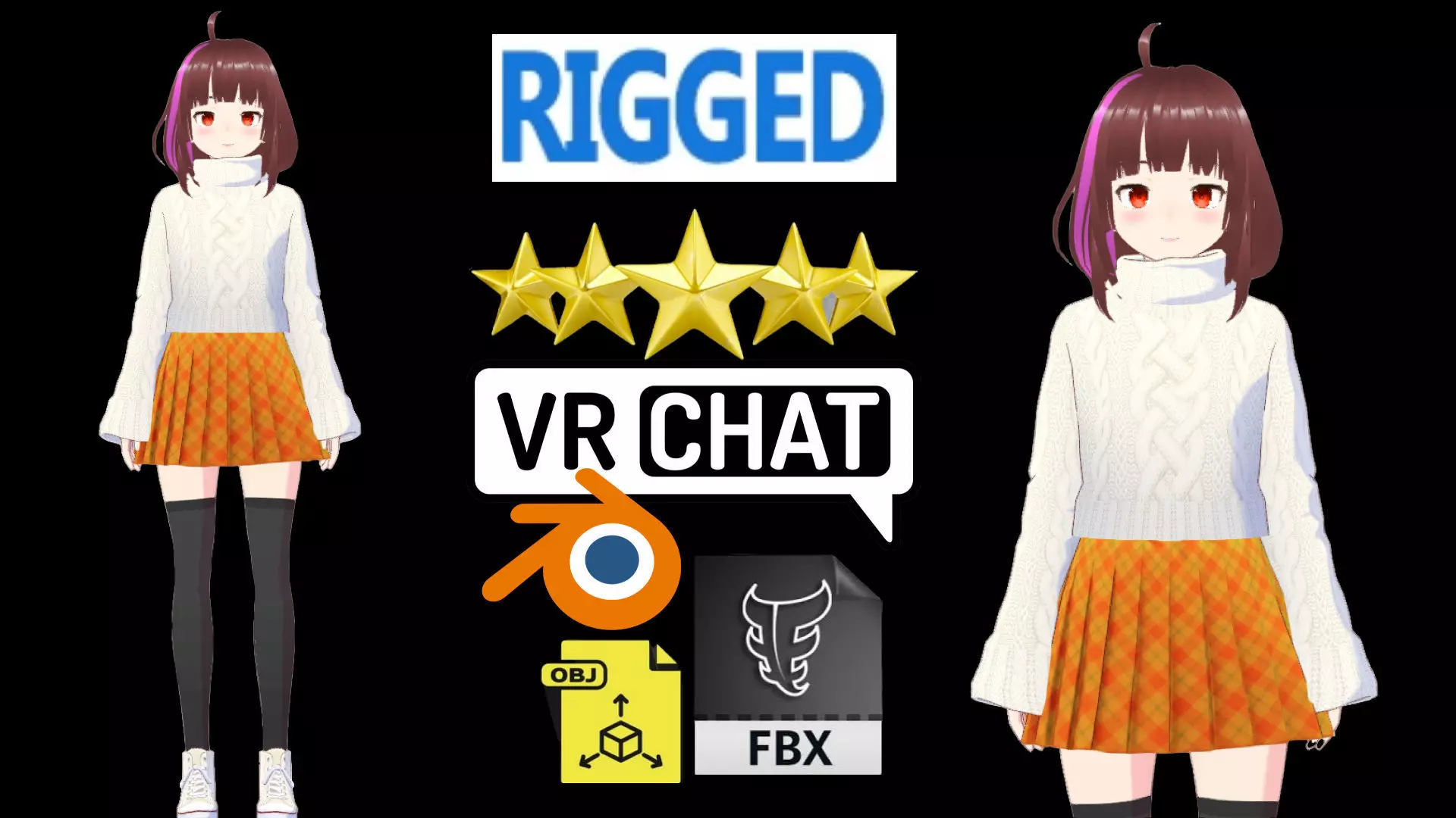 cute anime girl character - Mayoko Low-poly 3D model_0