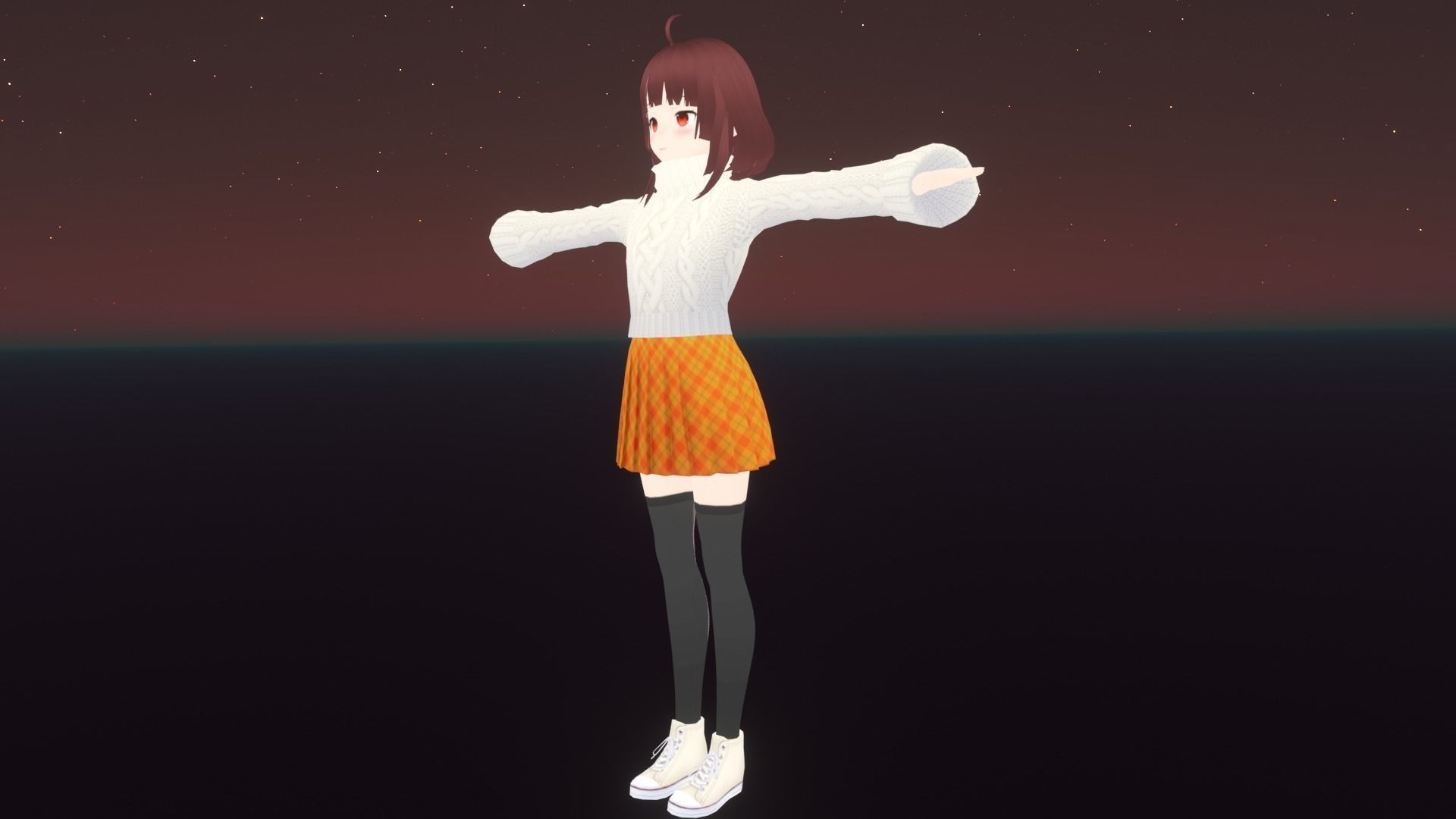 cute anime girl character - Mayoko Low-poly 3D model_3