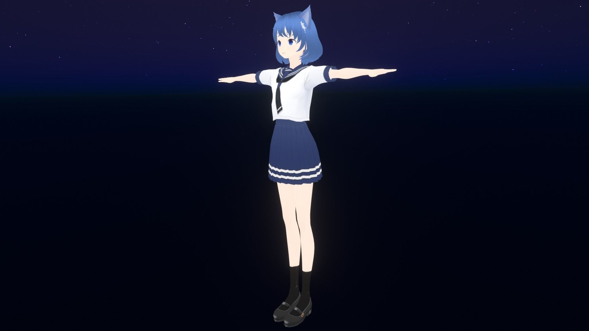 cute anime girl character - Mayumi Low-poly 3D model_3