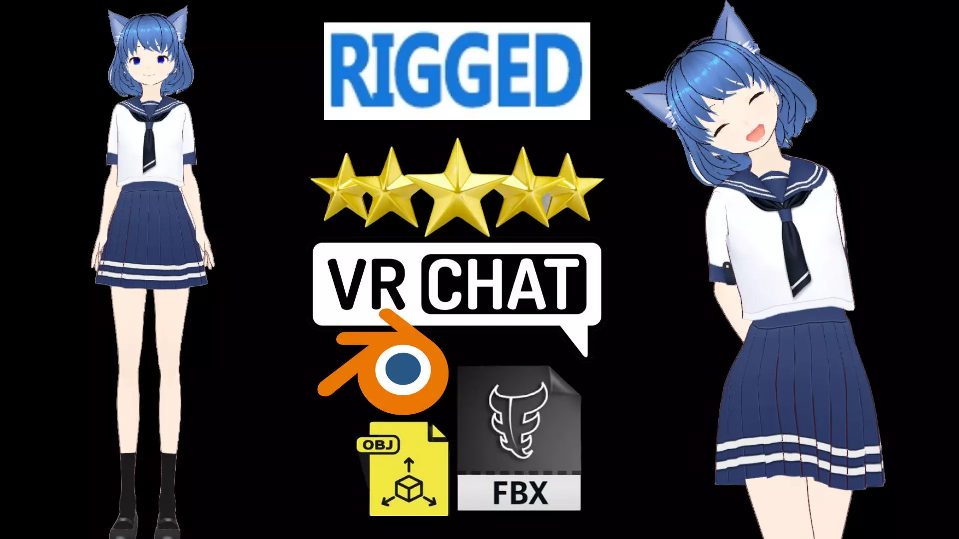 cute anime girl character - Mayumi Low-poly 3D model_0