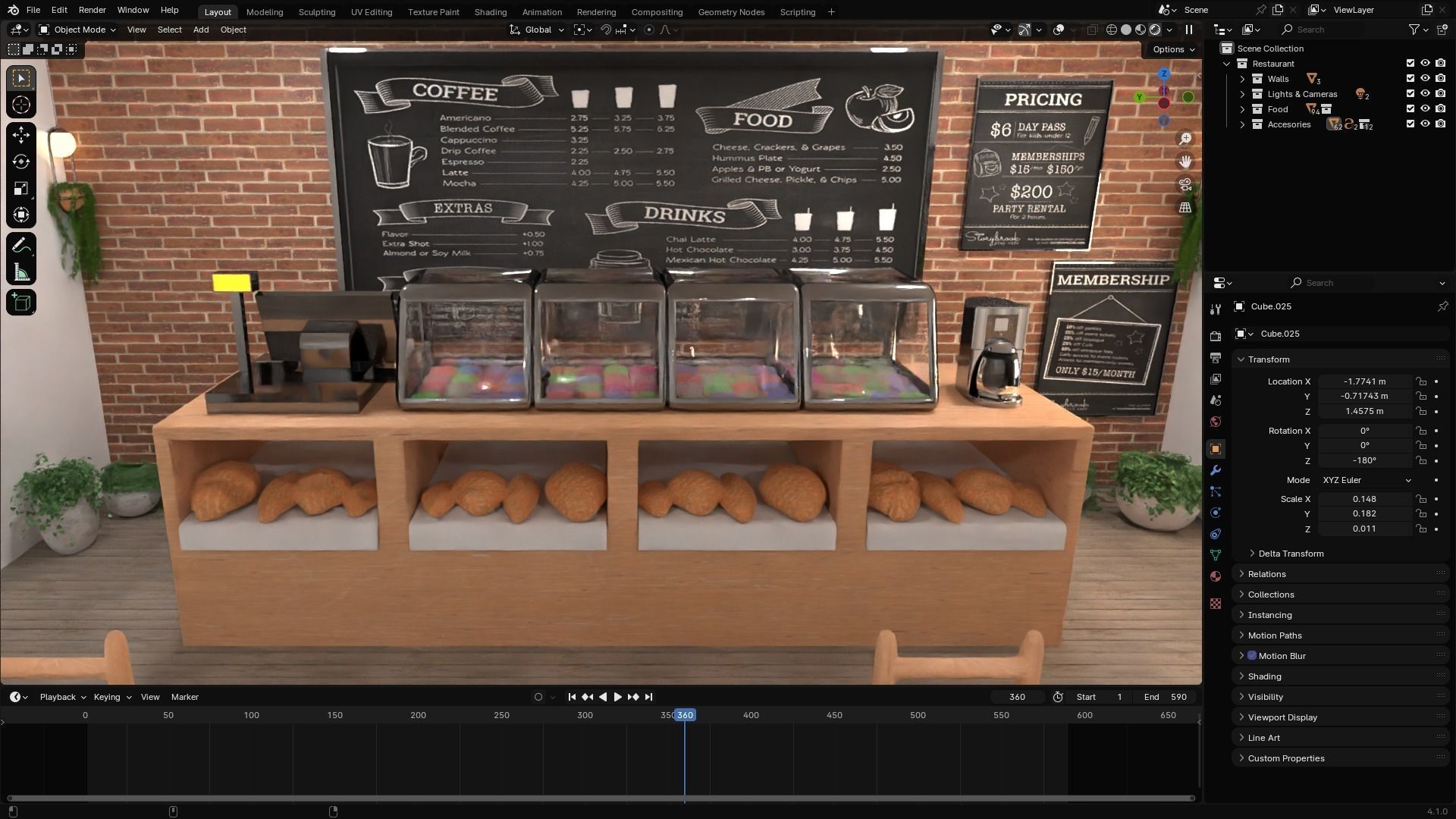 Restaurant coffee shop 3D model_3
