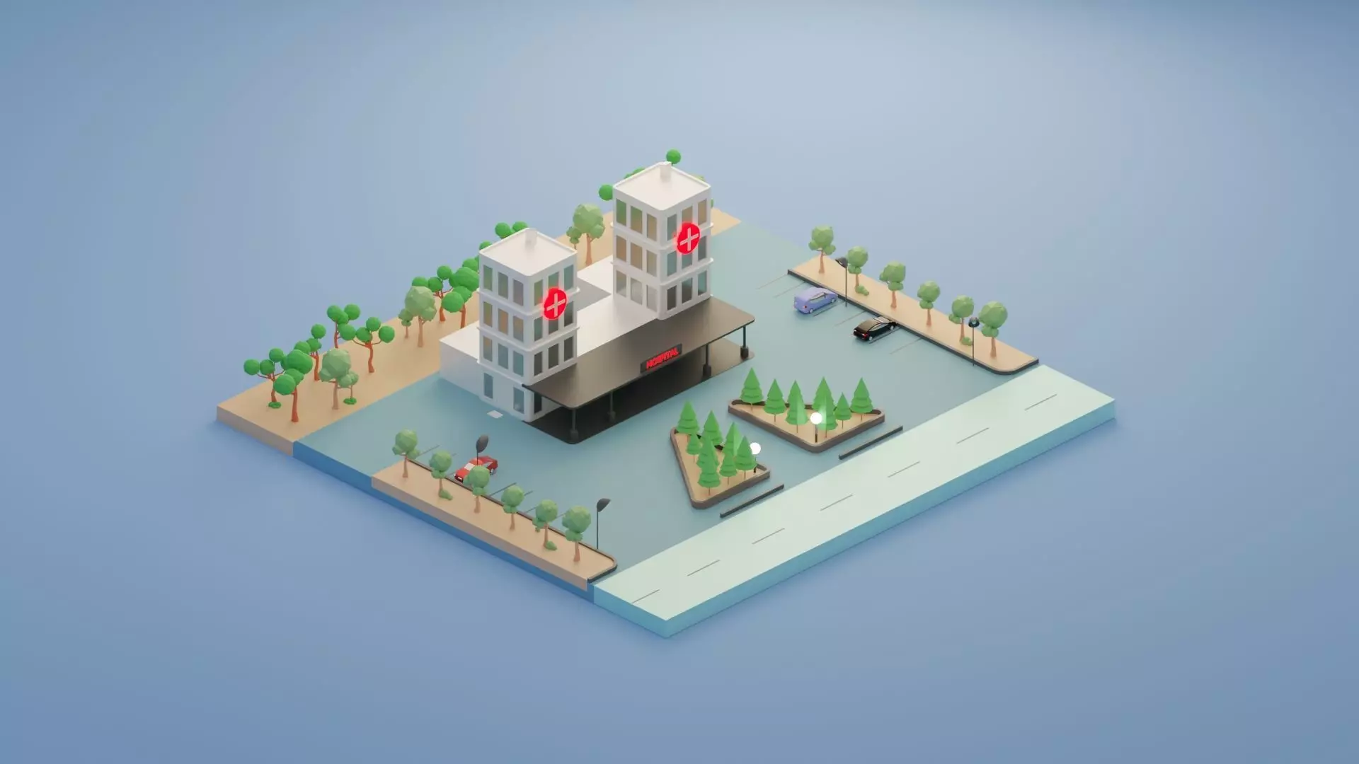 Isometric Hospital Low-poly 3D model_0